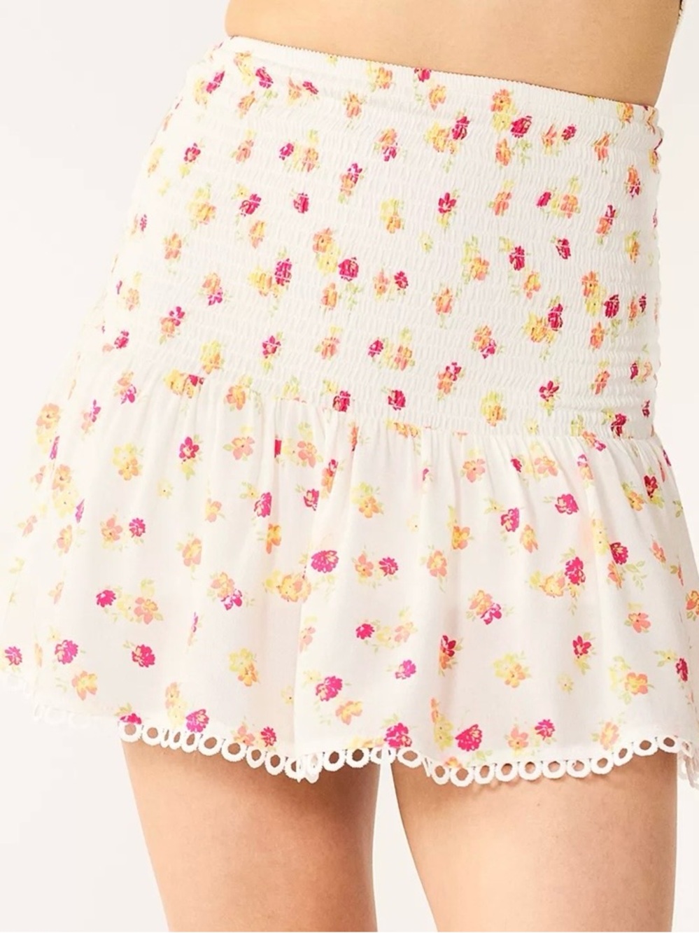 SO White Floral Skirt with Pink and Orange Accents